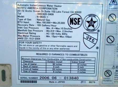The Age of a Navien Tankless Water Heater from its Serial Number